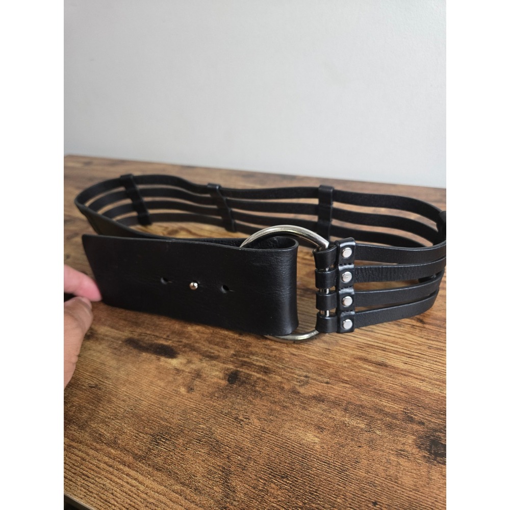 Banana Republic Caged Multi-Strand Silver O-Ring Leather Waist Belt 29.5in